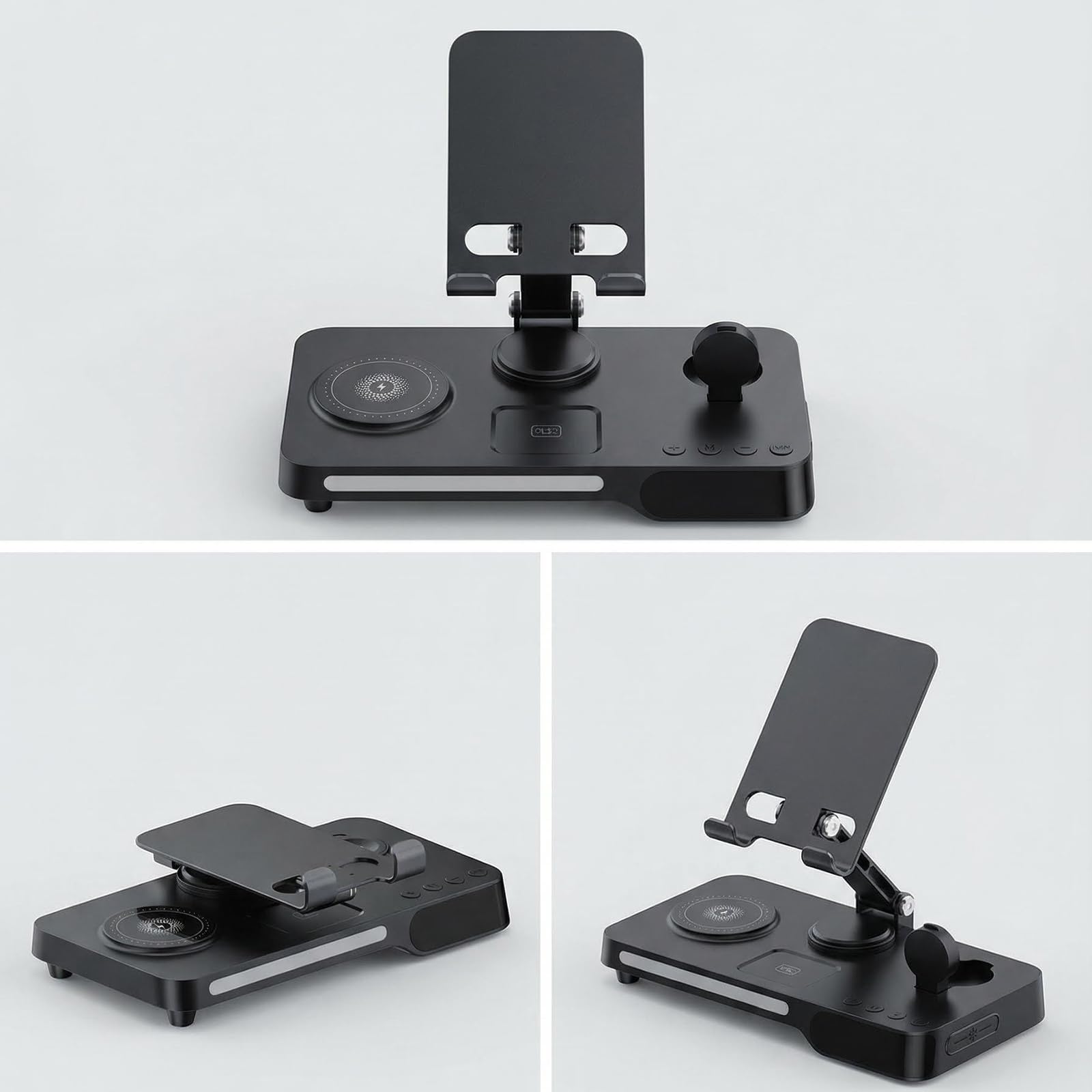 Stazione di Ricarica Wireless, Supporto Caricatore Multiplo 7 in 1 con Sveglia, Luce Notturna, Dock di Ricarica per iPhone 17 16 15 14 13 12 Pro Max Plus, Apple Watch 11/10/9/8, per AirPods