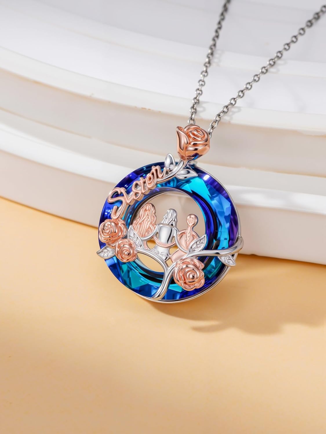 JKR Sister Gifts from Sister 925 Sterling Silver 2/3/4 Sisters Rose Flower Crystal Necklace Friendship Pendant Jewelry Birthday Mothers Day Gifts for Women Best Friend