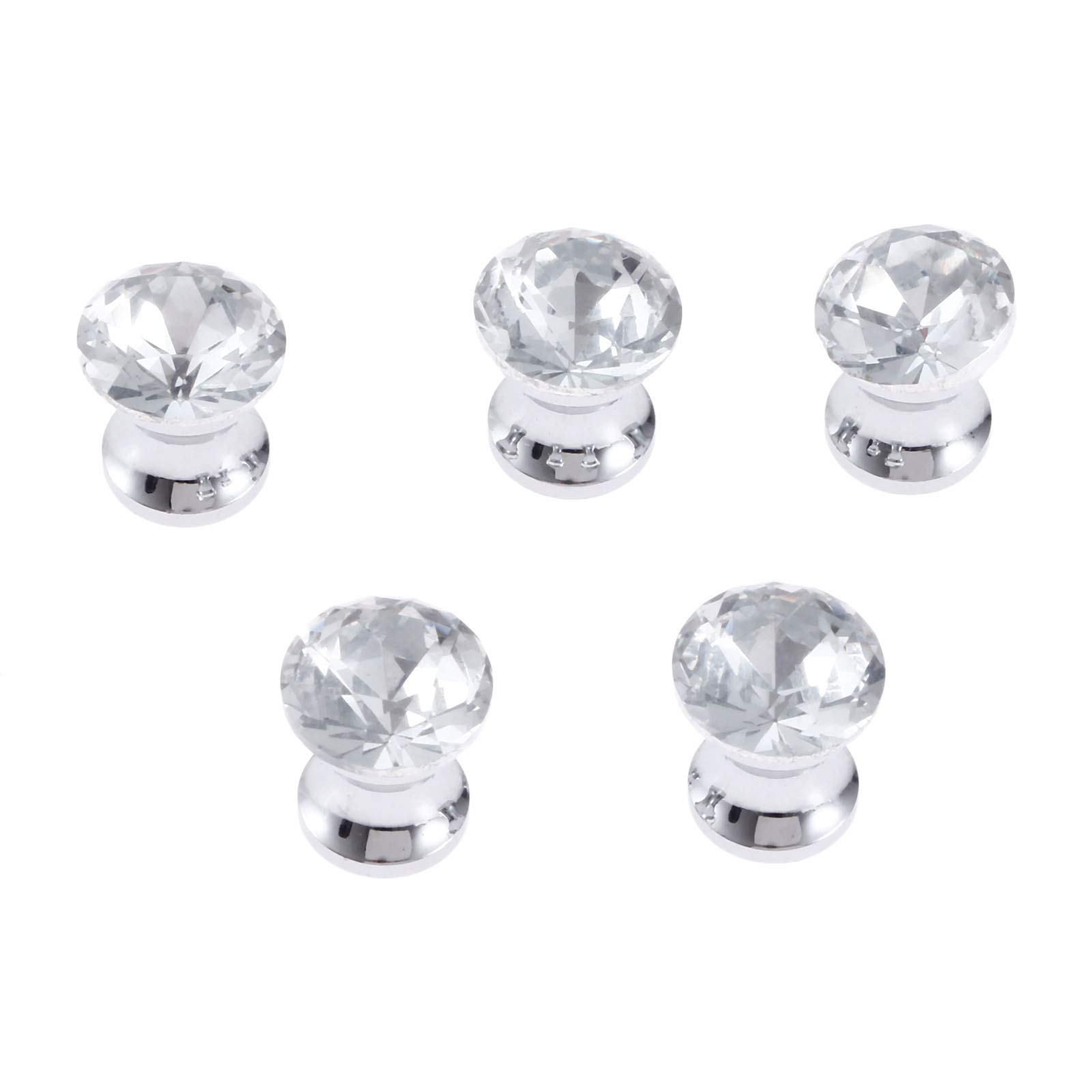 Mgoodoo5Pcs Mini Crystal Single Hole Knobs, 12x15mm Small Glass Knobs for Jewelry Box Diamond Drawer Cabinet Handle Pulls for Decorative Jewelry Storage Box Gift Case Chest
