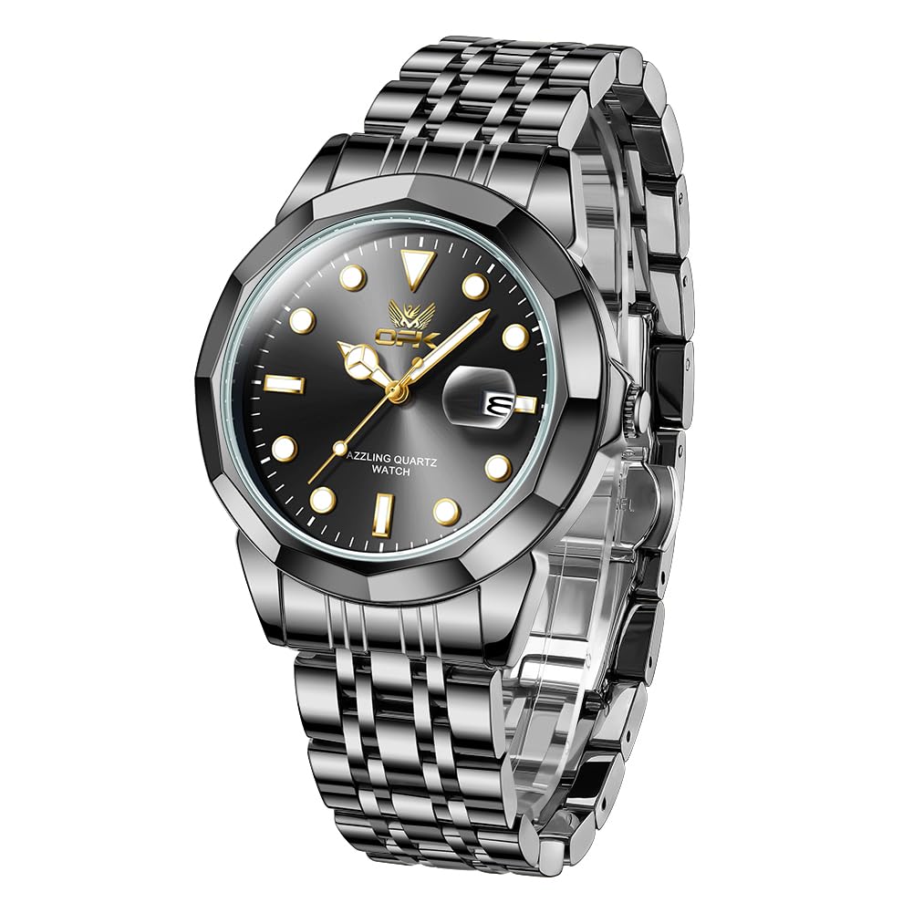 OPK Watches for Men Dress Analog Quartz Watch with Day Mens Business Wrist Watch Luxury Big Face Stainless Steel Waterproof Luminous