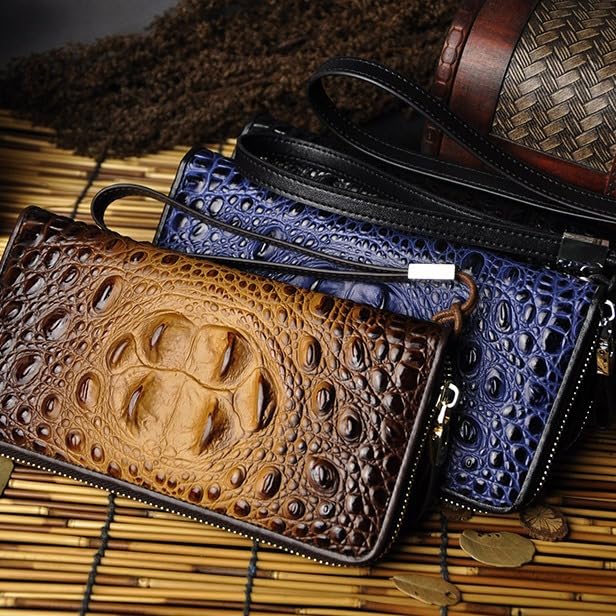 Genuine Crocodile Embossed Leather Wallet for MenAlligator Pattern Money Clip Vintage Retro Business Card Holder (Brown)3