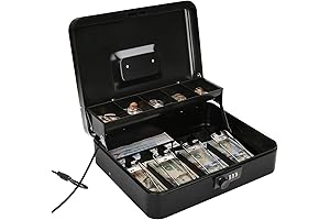 Jssmst Large Locking Cash Tender Box with Money Tray