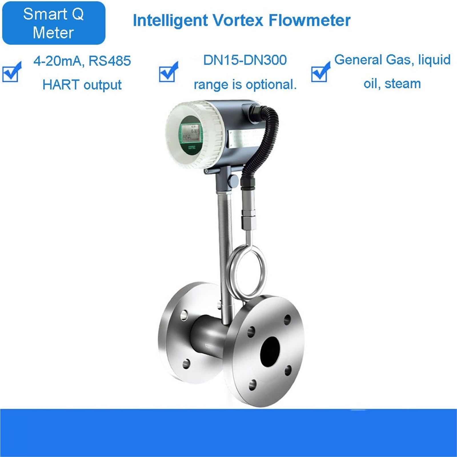 Caudalímetro Vortex inteligente Vapor Gasóleo LUGB acero inoxidable DN50/80 | DN100 LCD,RS485 output