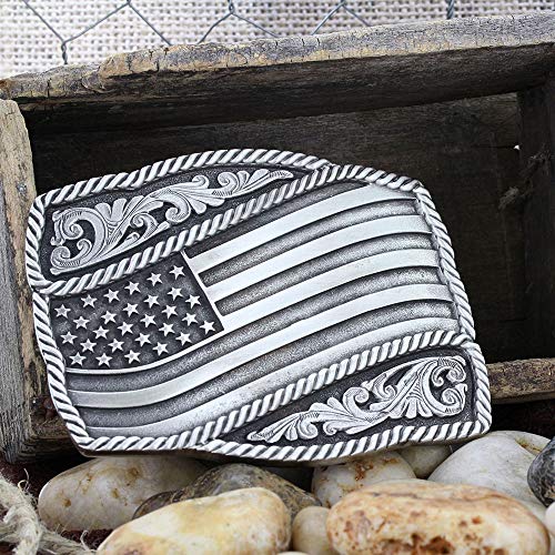 Montana Silversmiths Classic Impressions Waving American Flag Attitude Buckle - Thumbnail 4