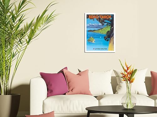 Miniatura 3 de Reno Nevada - Lake Tahoe California - United Airlines - Póster vintage de viaje de aerolínea por Tom Hoyne c.1970s - Impresión artística maestra