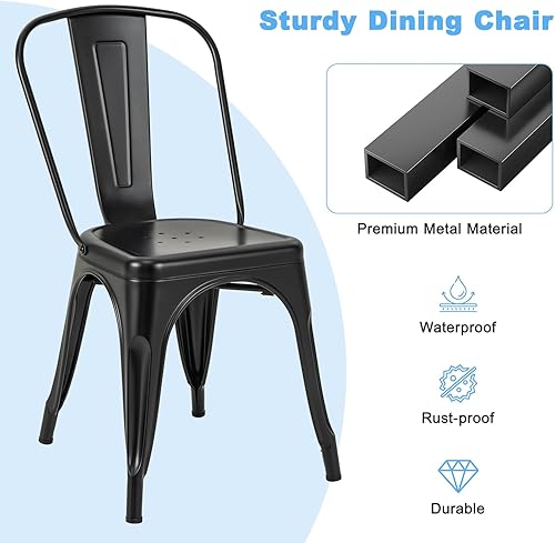 Miniatura 7 de DORTALA Juego de 4 sillas de comedor de metal, sillas auxiliares de café con patas de goma, sillas elegantes y modernas, silla auxiliar apilable