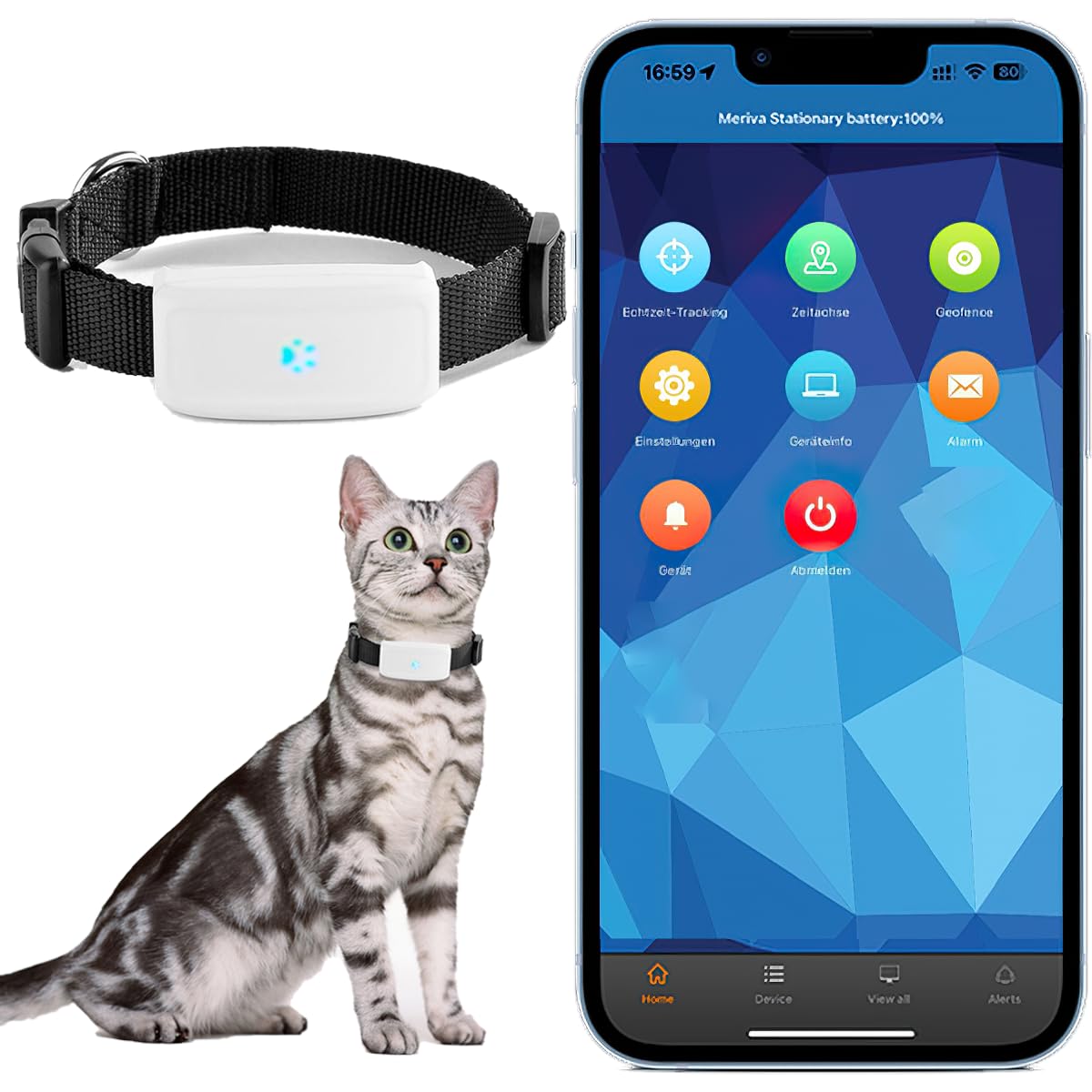 Winnes GPS Tracker Mini Collare Localizzatore GPS in Tempo Reale per Cani Gatto da Caccia App Senza Abbonamento con Allarme Anti-smarrimento,Percorso Storico,TK911 - Collare Incluso