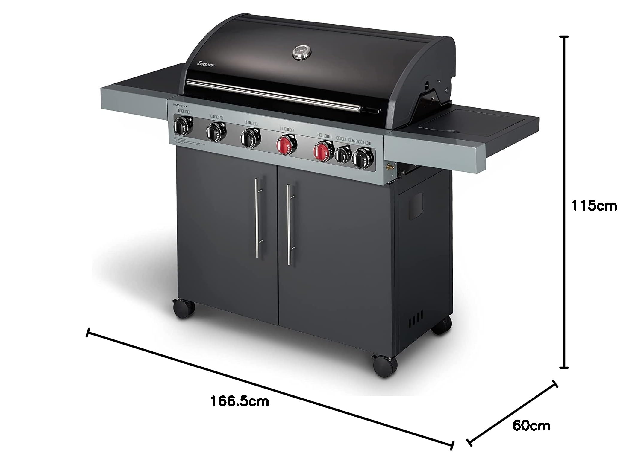 Enders Boston Black 6 K Turbo Barbecue a Gas 6 Fuochi Fornello Laterale Acciaio Inox 2 Zone Turbo Heat Range Grill da Esterno 30mbar