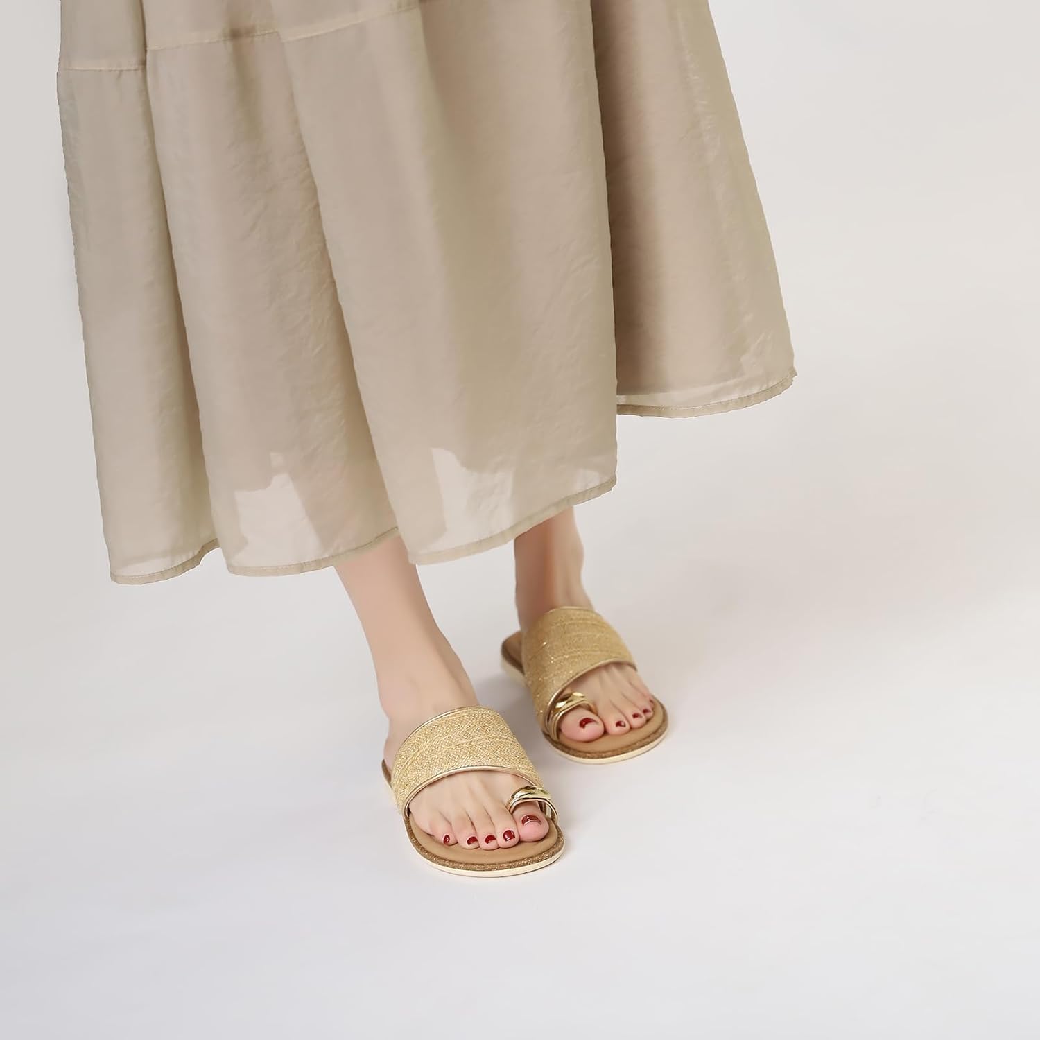 Women's Raffia Slide Sandals Flat Slip On Flip Flop Sandals
