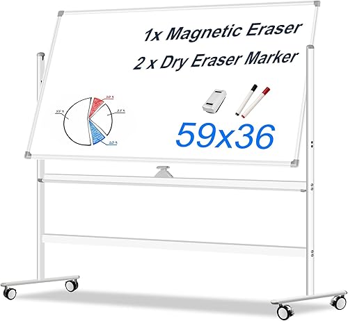 Miniatura 1 de Pizarra blanca magnética portátil grande de 43 x 31  Pizarra blanca magnética de doble cara de borrado en seco con ruedas  Pizarra blanca móvil de