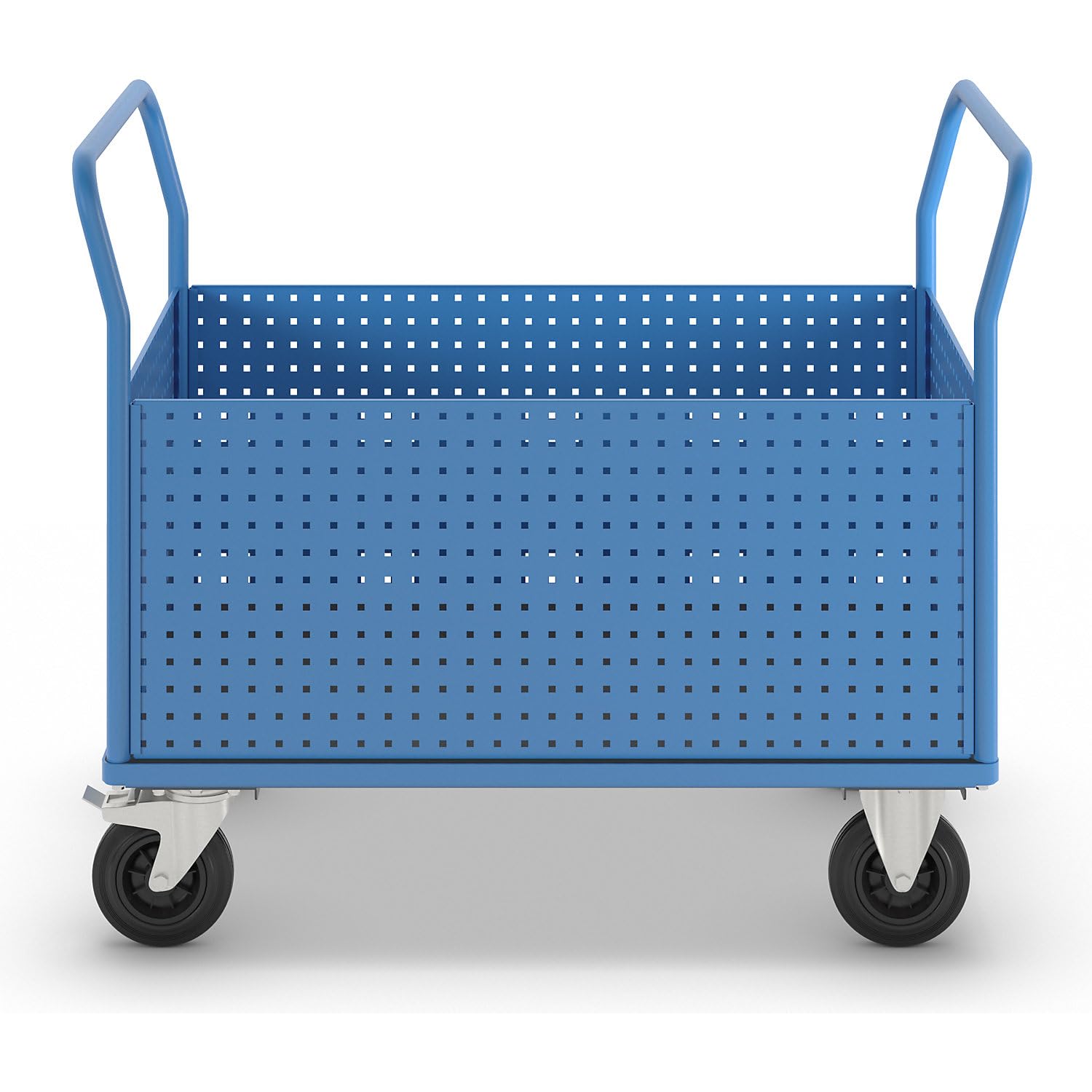 eurokraft pro | Plattformwagen | Mit 4 hohen Lochblechwänden, LxB 1250 x 800 mm, Vollgummi