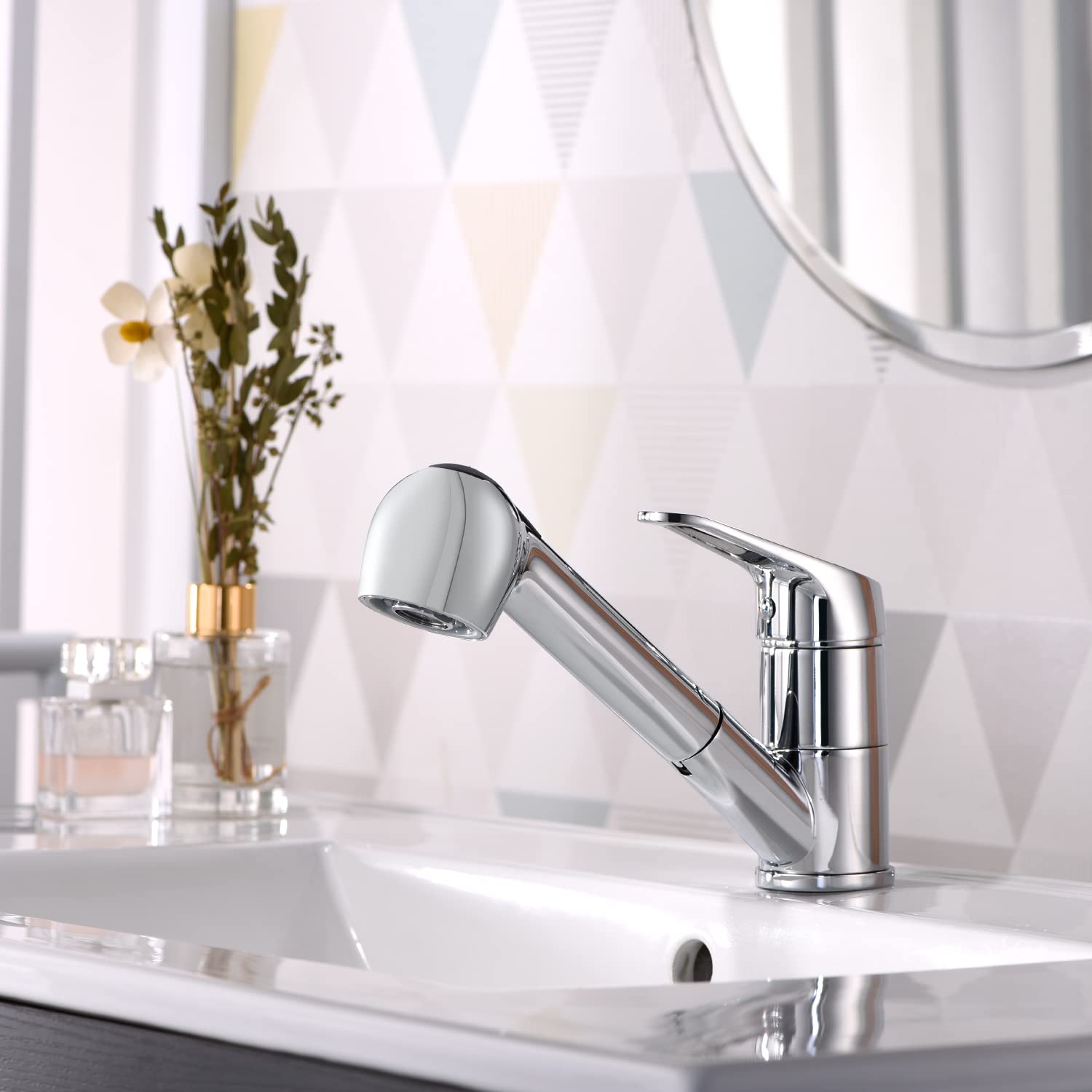 Rubinetto da cucina estraibile YUANNY, rubinetto per lavabo con doccetta estraibile a 2 getti ad alta pressione, miscelatore monocomando in ottone per rubinetto da cucina