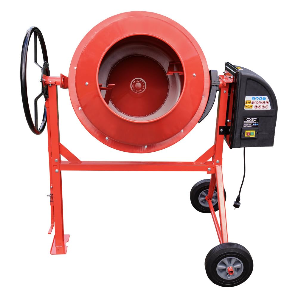 Bétonnière 160L - 650W - 29,5 tr/min - Couronne Dentée en fonte - Grand volant blocage au pied - Pour béton, mortier, ciment