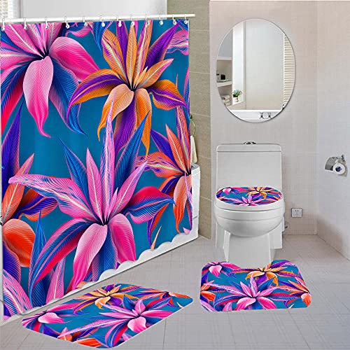ZDDWLDL 4-Teilig Duschvorhang Set mit Rutschfesten Teppichen Toilettendeckel und Badematte Wasserdichtes Badezimmer…