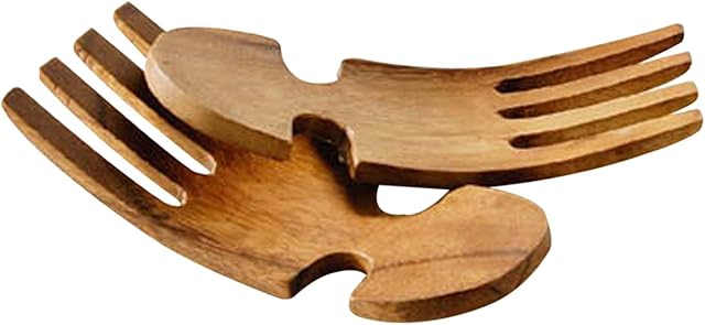 Premier Housewares Salad Servers Acacia Wooden Fork Brown Wooden Salad Servers Salad Serving Wooden Tongs Fork H 1x W19 x D 8cm