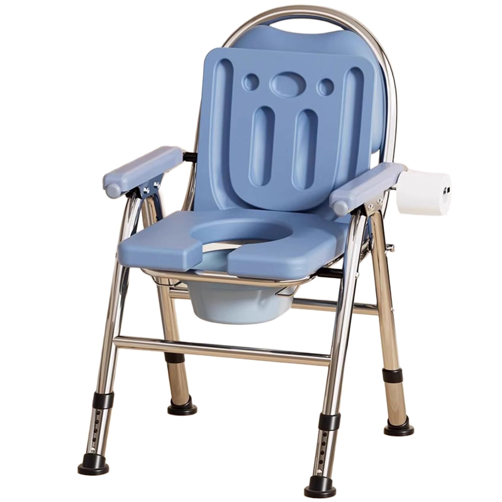 Silla de baño Plegable con Inodoro, Silla de Ducha, Taburete de baño Antideslizante con Asas y Respaldo for Embarazadas y Personas Mayores, Altura Fija.(4 Level Height Adjustable)