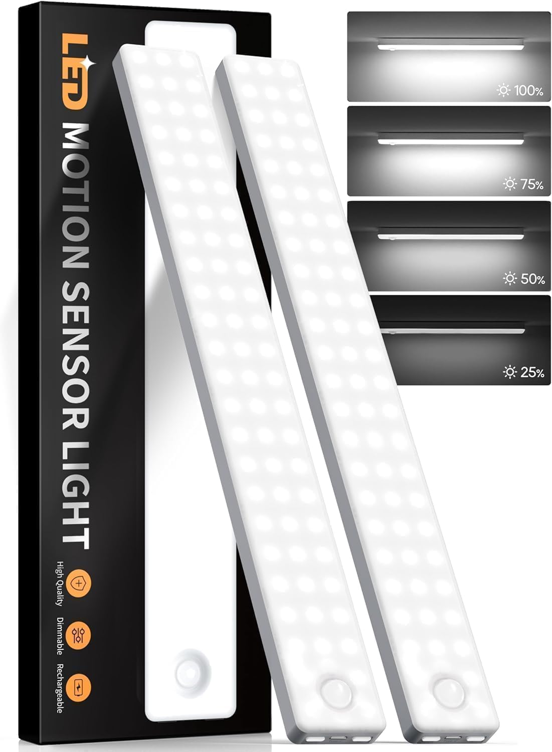 Auxoda 13 Inch Wireless Motion Sensor Light Indoor, USB Rechargeable Battery Operated Step Light, Magnetic Stick On Lights for Stair, Step Lights Motion-Activated Auto Shut-Off (2-Pack)