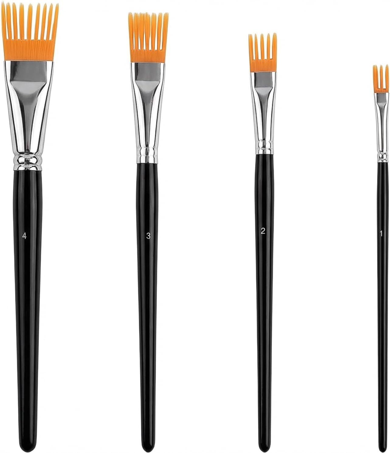 Set of 4 Grainer Comb Brushes, Professional Artist Brushes, 4 Sizes of Flat Texture Brushes for Acrylic, Oil, Watercolor and Gouache Painting