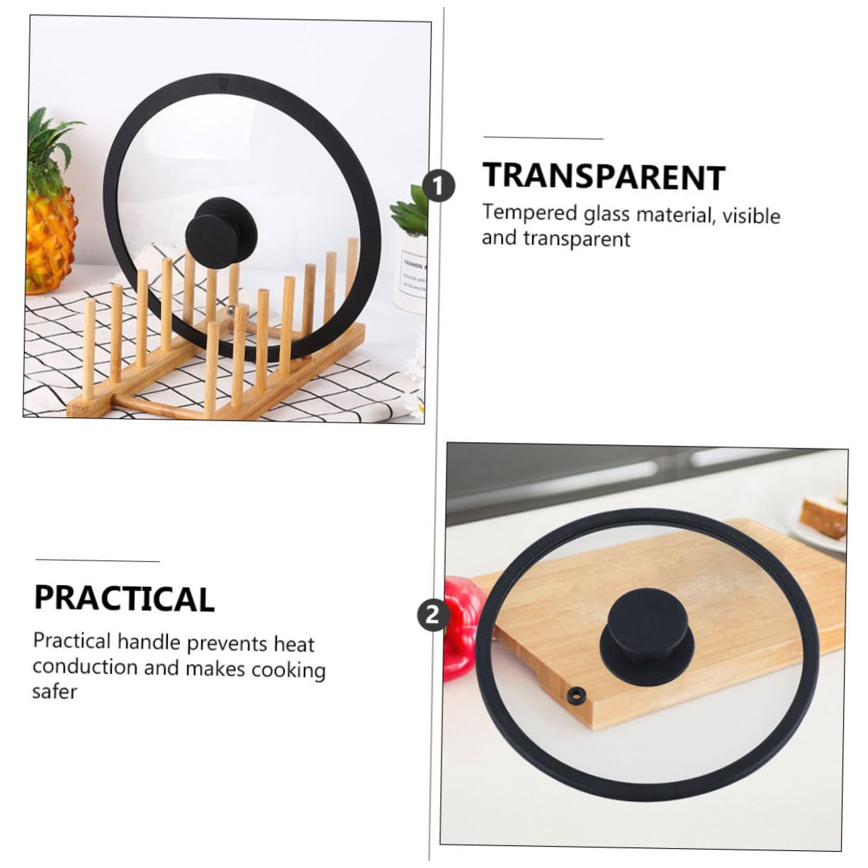 Vetro Temperato Coperchio Nero Rotondo Bordo in Silicone
