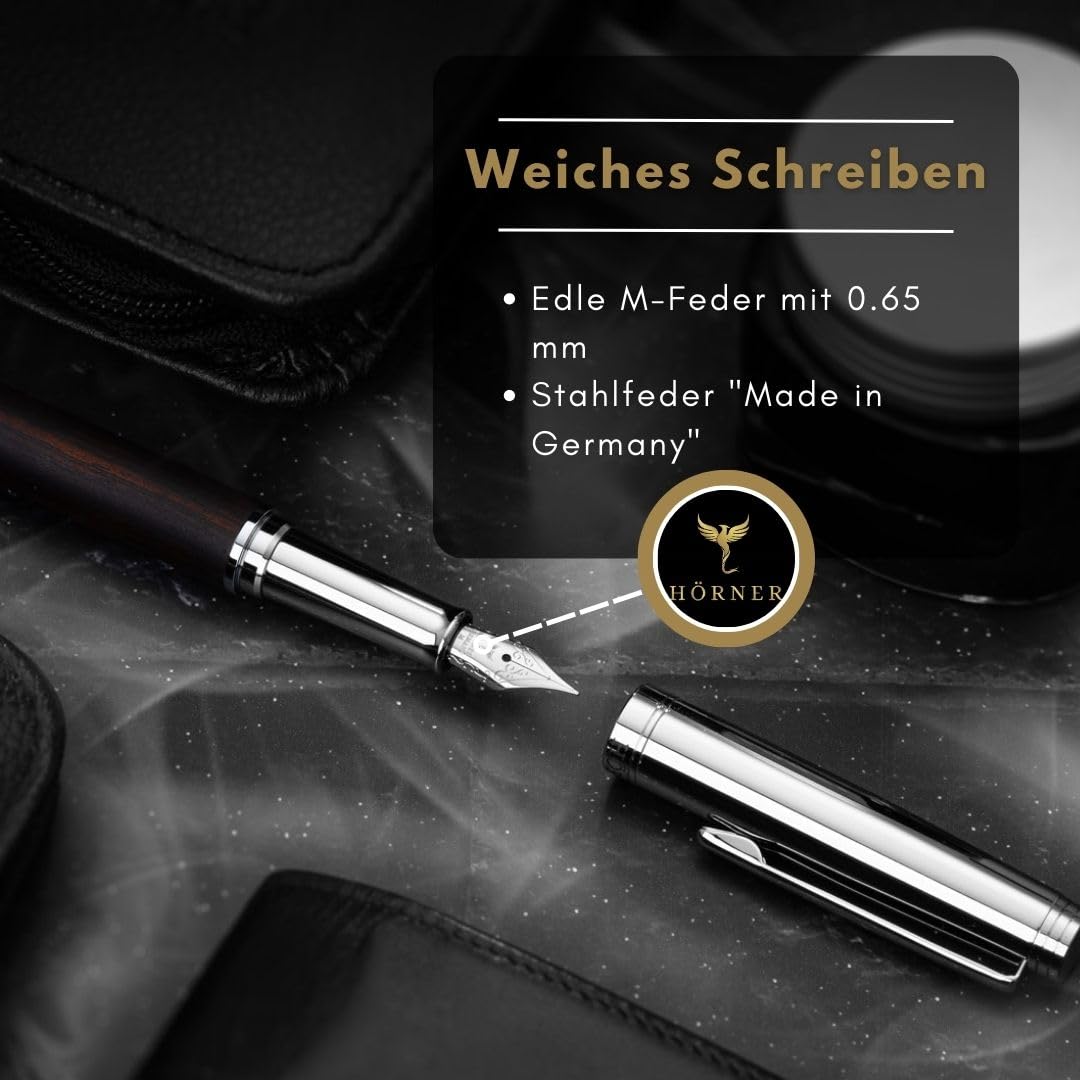 Hörner Legno - High-quality Fountain Pen Mahogany Wood Incl. Converter I Premium Gift Box I Elegant Spring "Made In Germany" I Attractive Pen For Men And Women I Fountain Pen - View #2