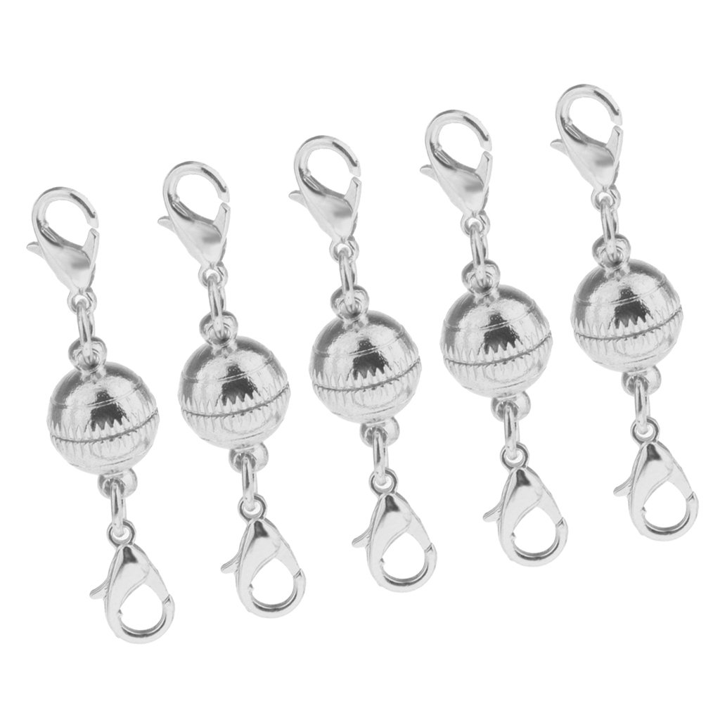 MagiDeal 5 Pieces Magnetic Lobster Clasp Jewelry Converter Clasps 10mm Round Ball Hooks - Silver