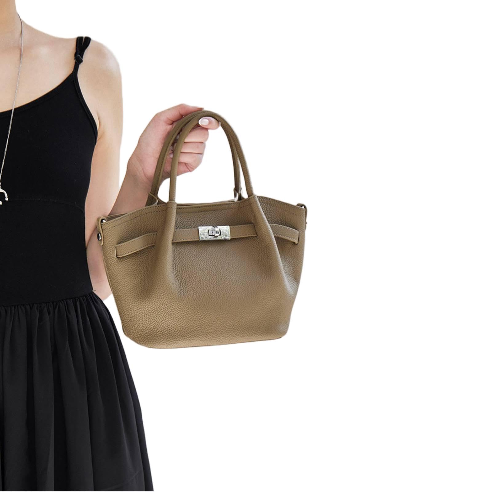 XXDML - Bolsos blancos para mujer, bolsas de cubo, dos asas superiores, 27