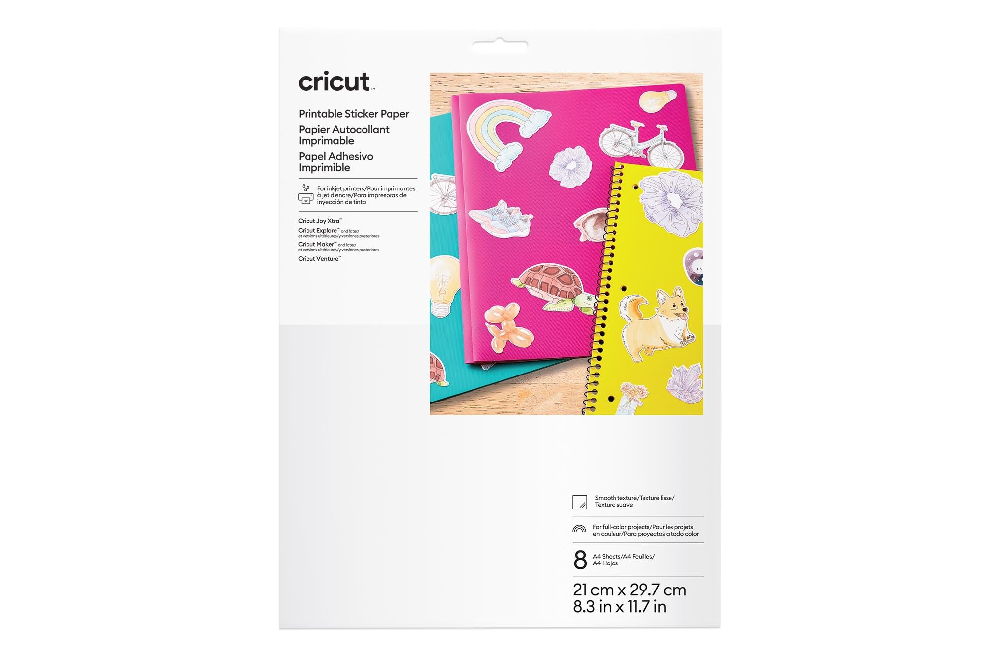 Cricut Papel adhesivo imprimible A4-8 hojas (blanco)