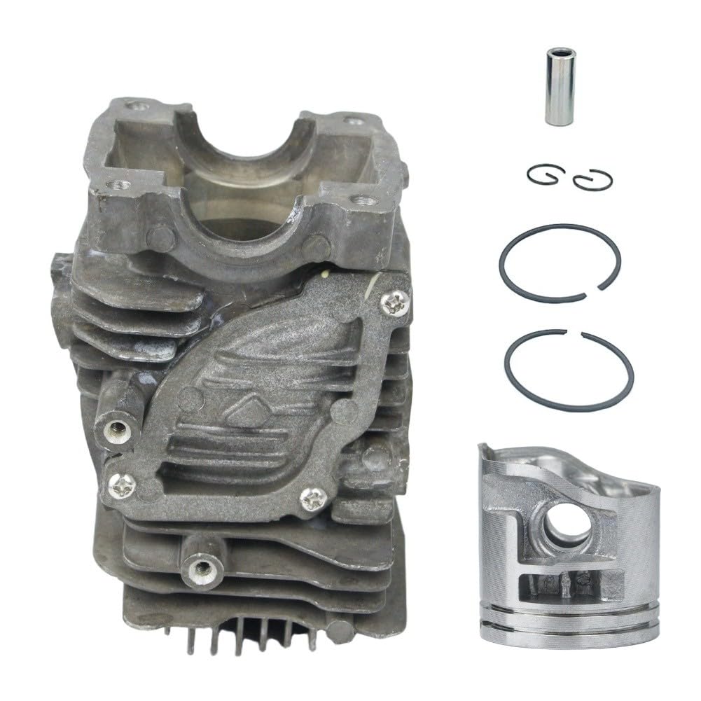 Conjunto de cilindro y pistón para motosierras MS171, MS181, MS181C, MS211 y MS290. Incluye pistón, perno cilíndrico, anillos de seguridad y clips.
