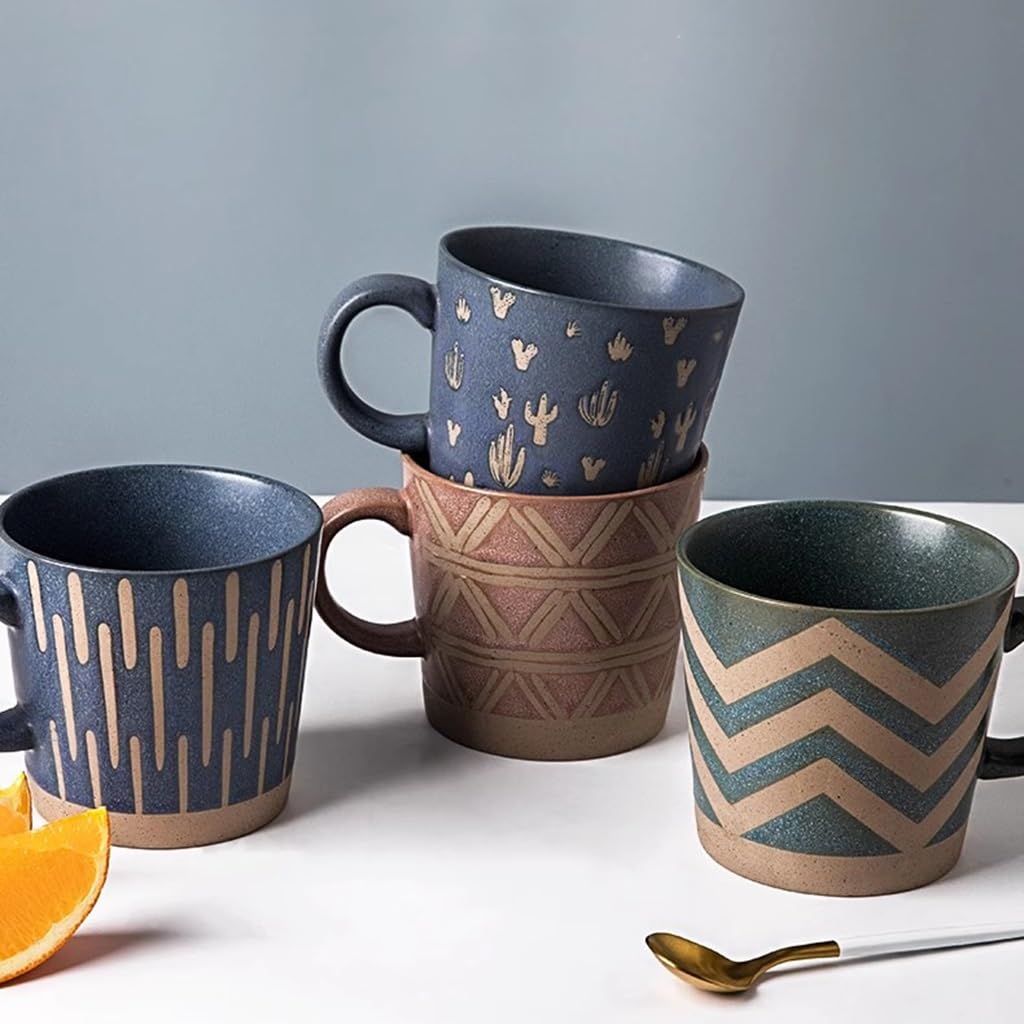 Filiżanki Do Kawy Filiżanka kawy o pojemności 11,8 uncji, kubek ceramiczny w stylu vintage z uchwytem, ​​kubki śniadaniowe i mleczne odpowiednie do torebek z herbatą Latte Cocoa(4pcs/B)