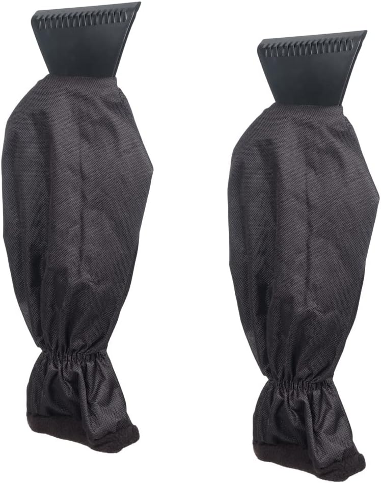 Invero Set of 2 Ice Scraper DeIcer Tool with Waterproof Glove Lined Thick Fleece for Cars, Vans