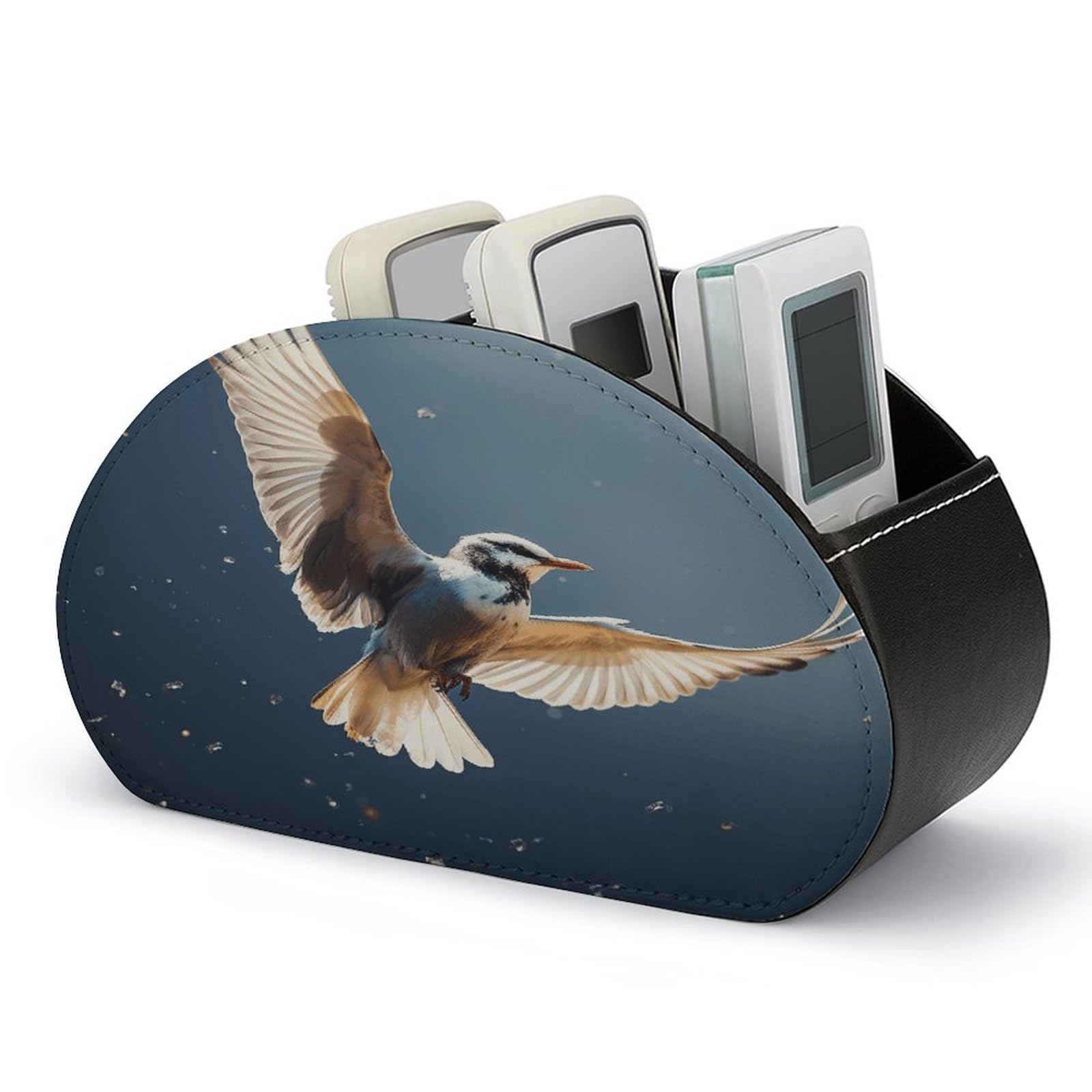 JTREHY - Bird Migration Remote Control Stand 5 Compartments PU Leather TV Storage Tray Bedside Table Storage Box Organizer