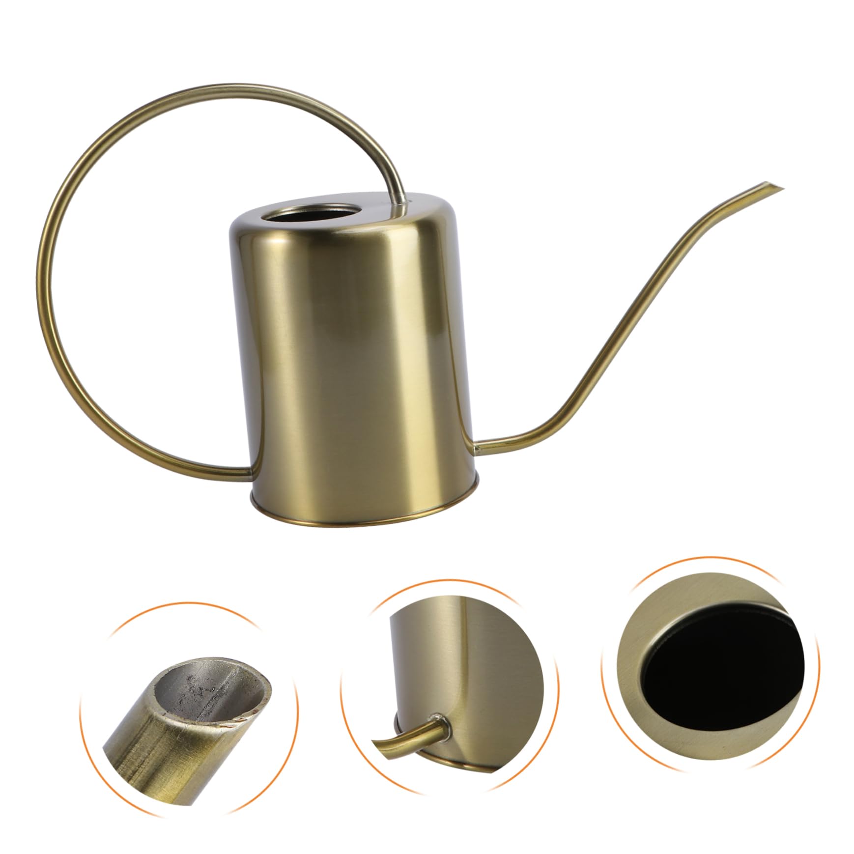 Annaffiatoio senza Perdite in Acciaio Inox Oro Beccuccio 2000ml Manico Ergonomico, Antiruggine per Giardino e Casa