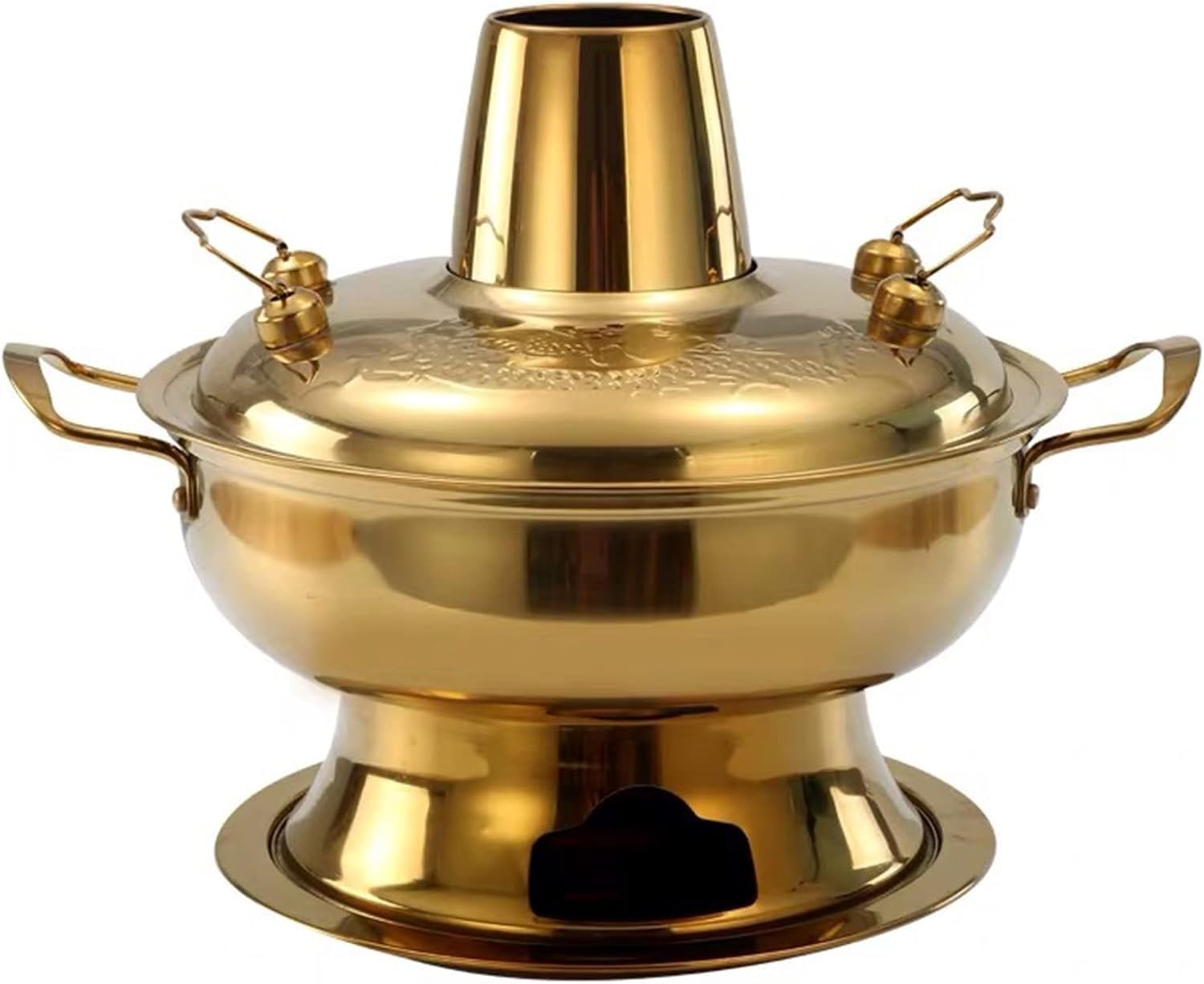 NGDFGR Traditional Chinese Copper Hot Pot,Stainless Steel Hotpot Cooker Chinese Soup Pan Cooking Cookware Pot Party Taurant,Gold,32Cm,Gold-28cm