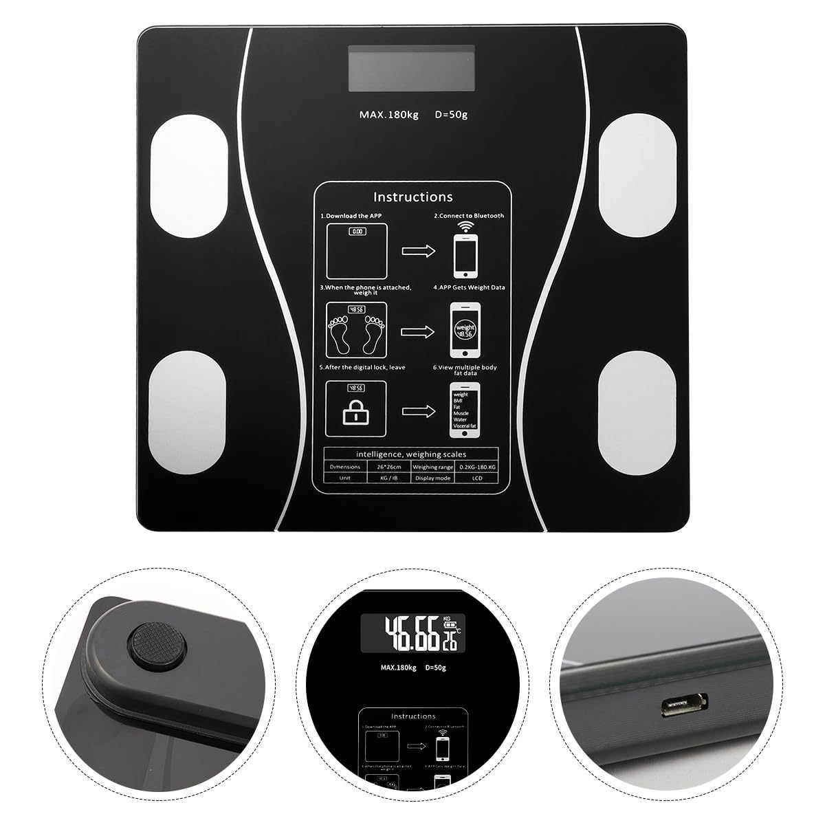 Balance Intelligente Graisse USB Rechargeable Ambiance Noël Noir 180kg