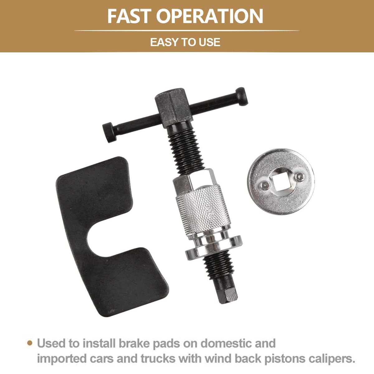 Greluma Strumento riavvolgimento del pistone della pinza freno disco,Strumento riavvolgimento pistone freno,Set strumenti il ripristino delle pastiglie freni posteriori dell'auto con maniglia destra