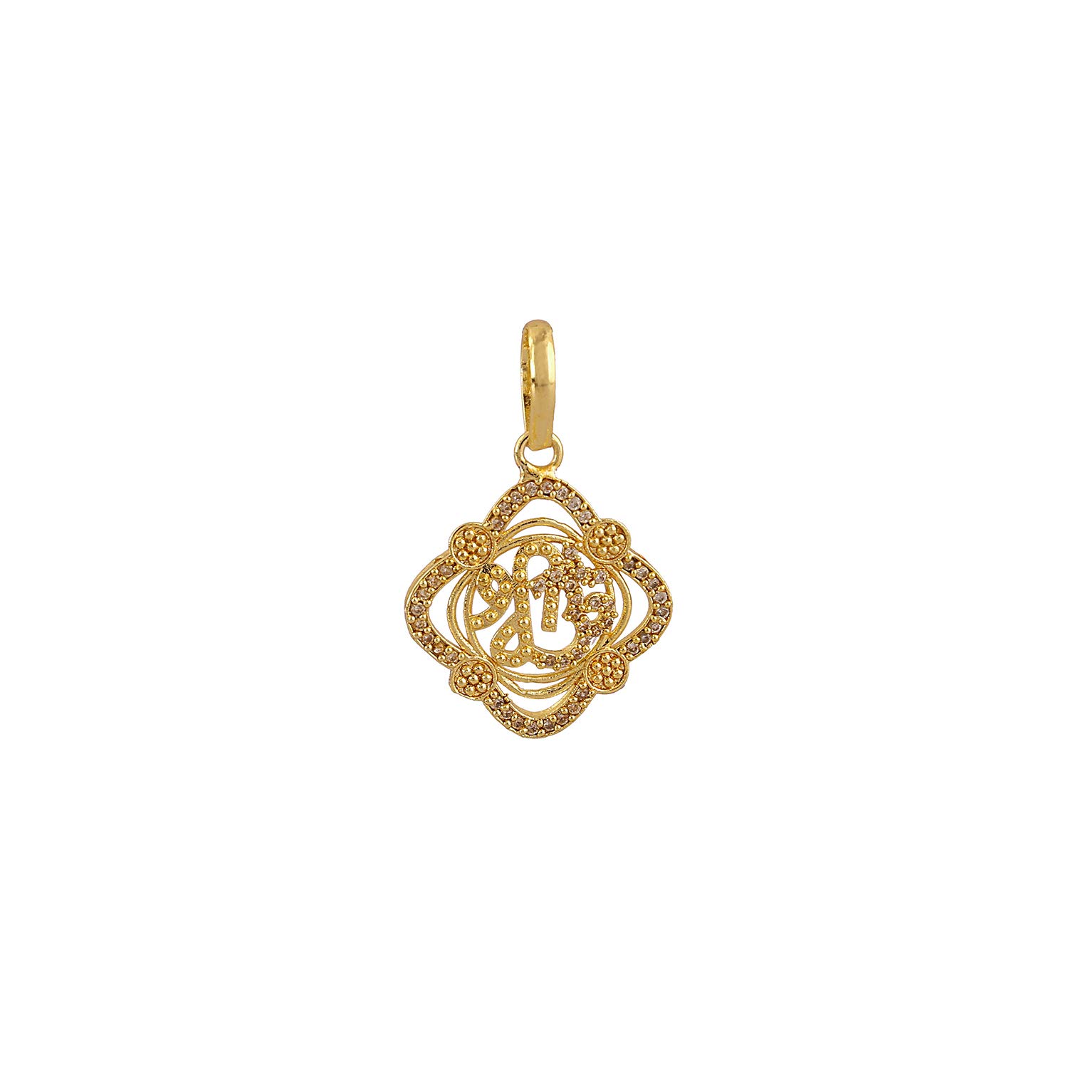 Shree shyam gems and jewelleryShree shyam gems and jewellery- Om Shree Pendant rhodhium Polished Zircon Studded Casting Made Golden Colour for Men Women and Boys and Girls