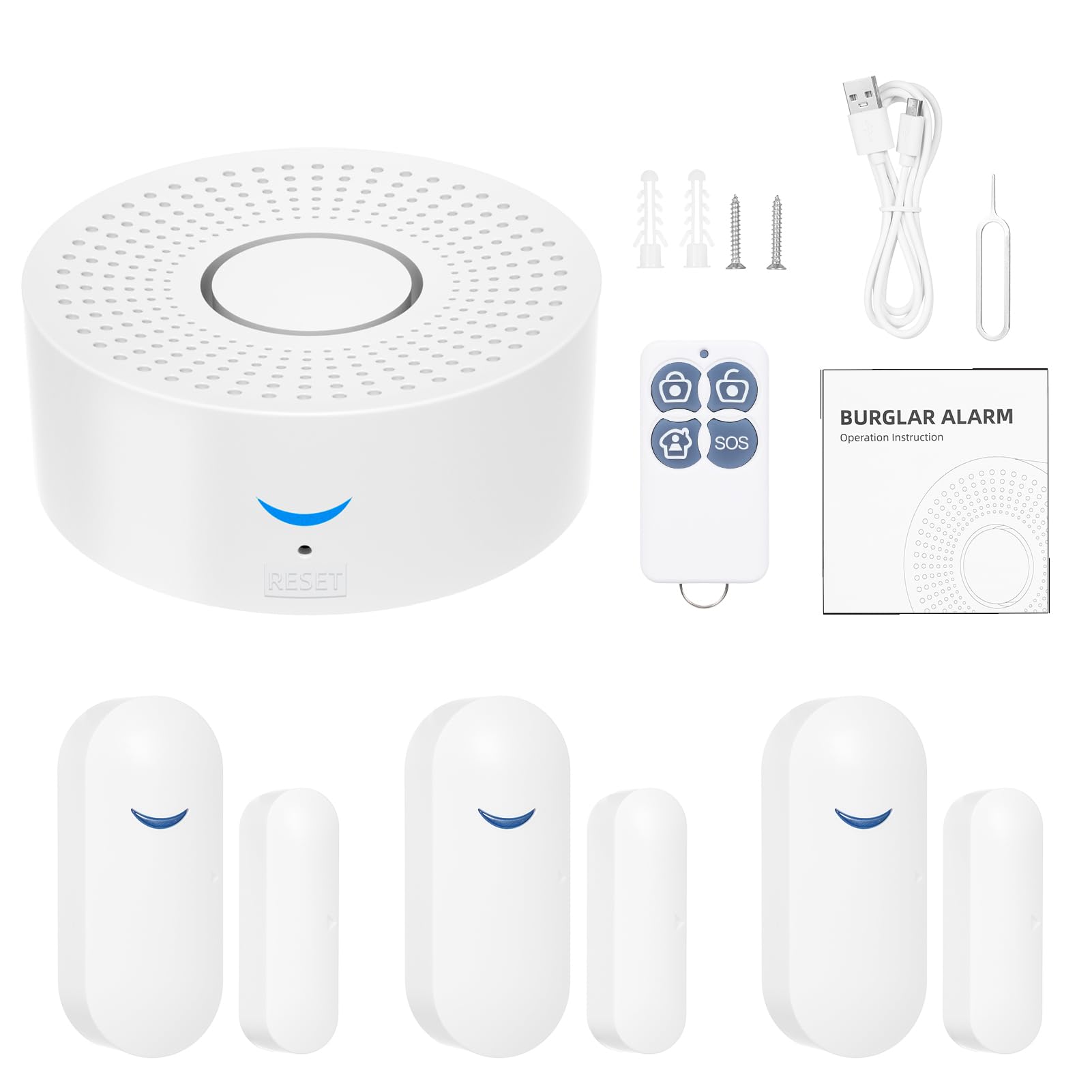 EacamCall Bell Door Window Sensor Alarm Magnetic Home Security System Door Open Alert APP Remote Control Opening/Closing Detection Intelligent Linkage with 3 Wireless Door Detector + Remote Controls