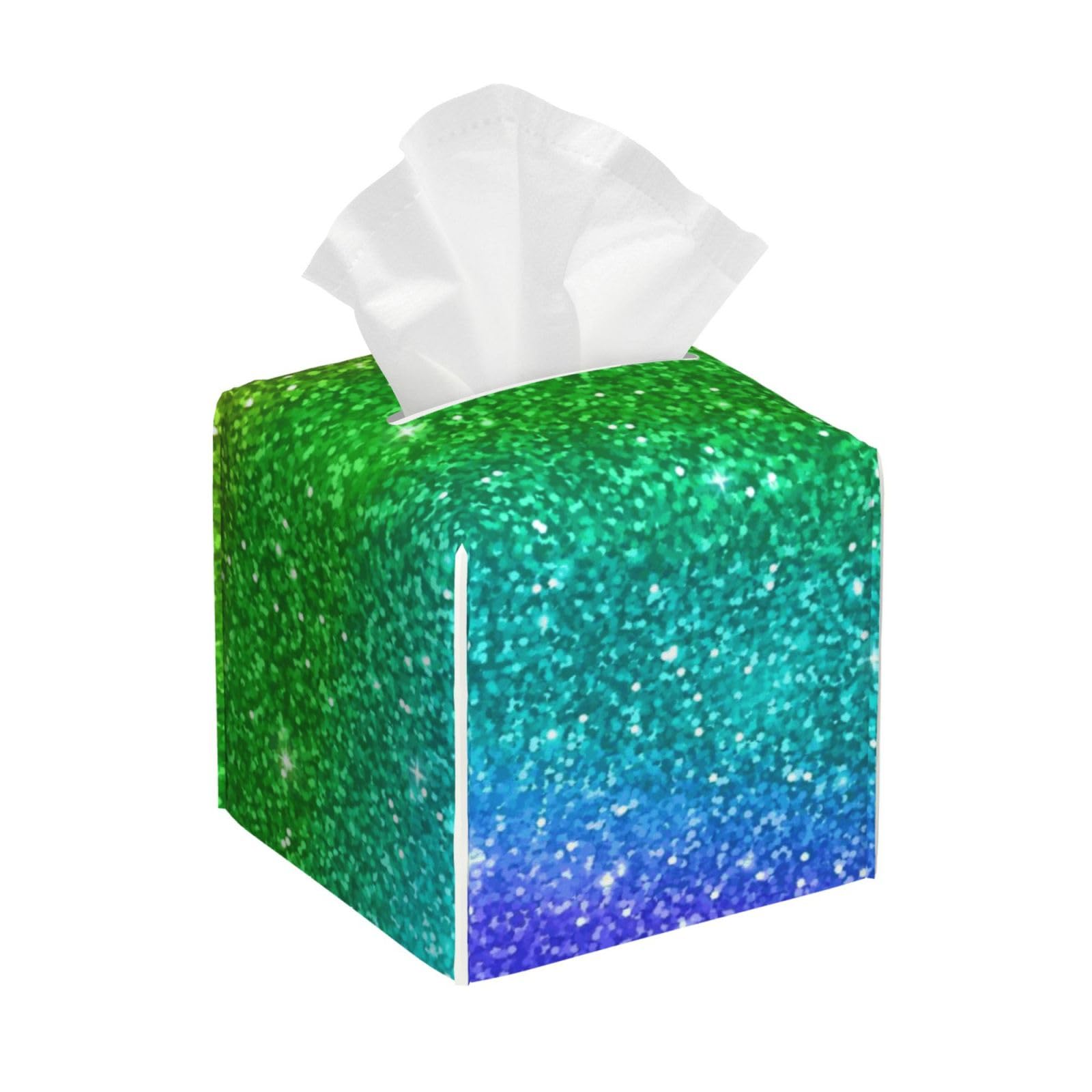 Rainbow Glitter Square PVC Tissue Box Cover Modern Decorative Holder for Bathroom Vanity
