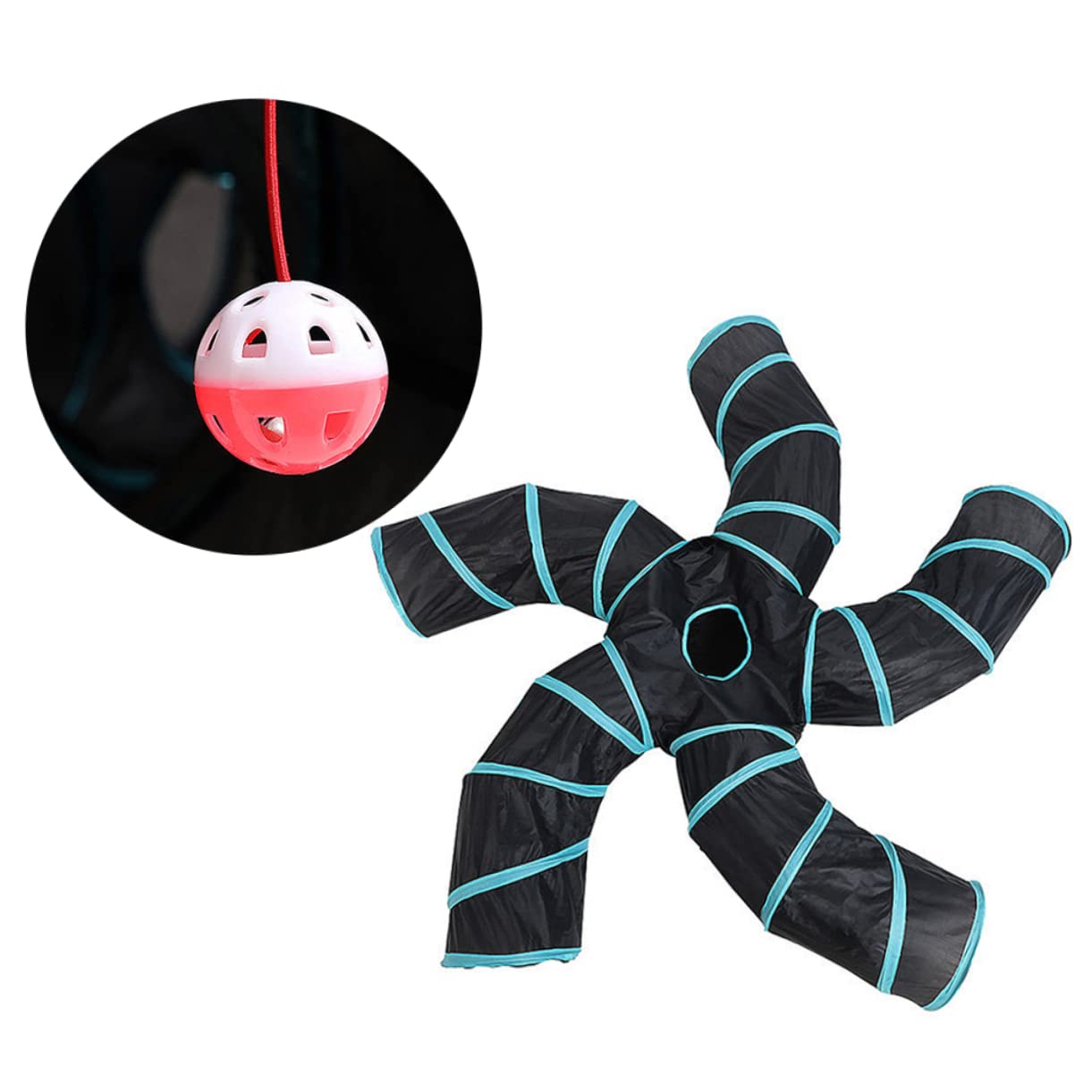 Happyyami Tunnel pour Chats Pliable en Polyester, 5 Voies, Forme en S, Jouet Interactif et Éducatif pour Chat, Jeu Amusant