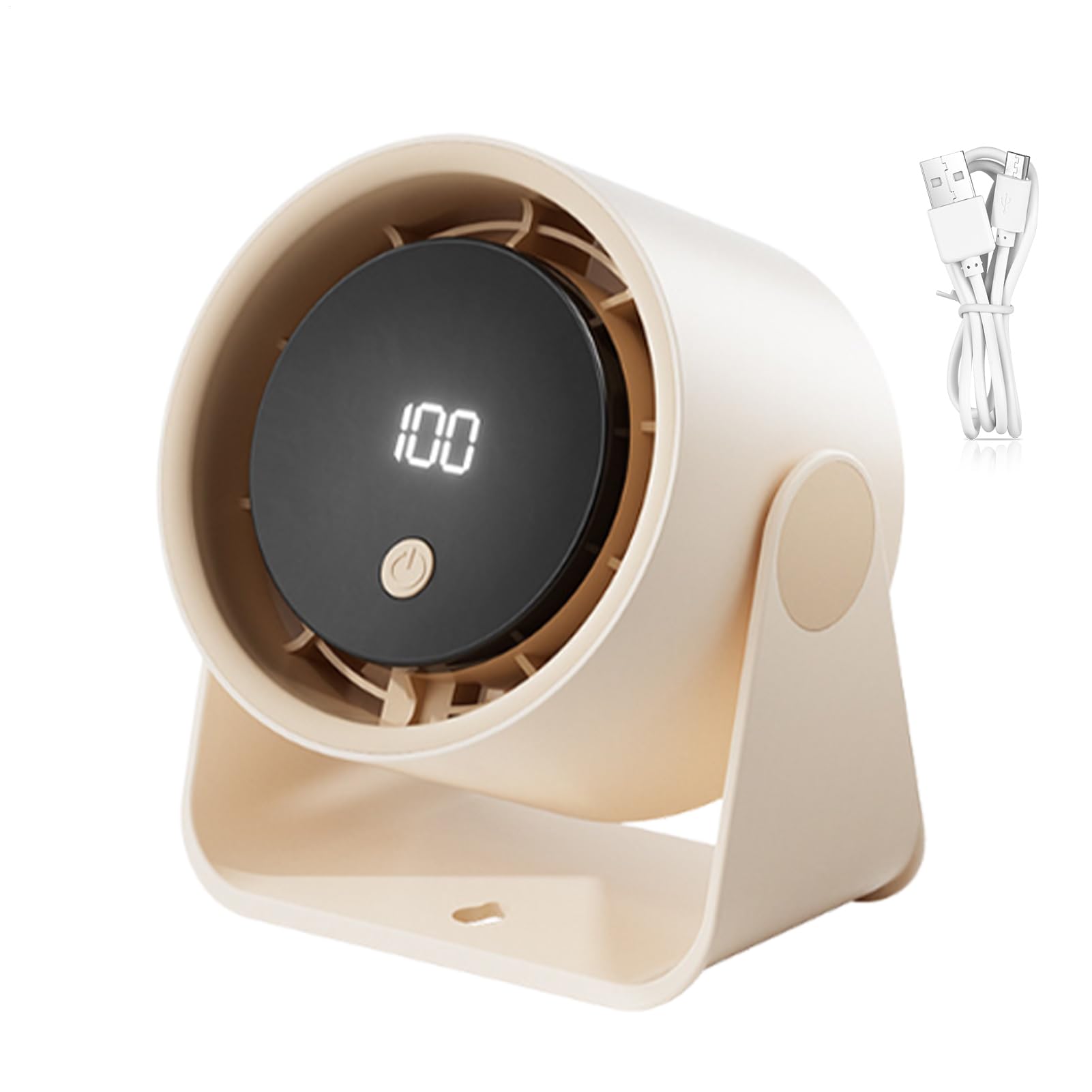 Ventilador de escritorio recargable por USB con 100 velocidades y pantalla LED integrada