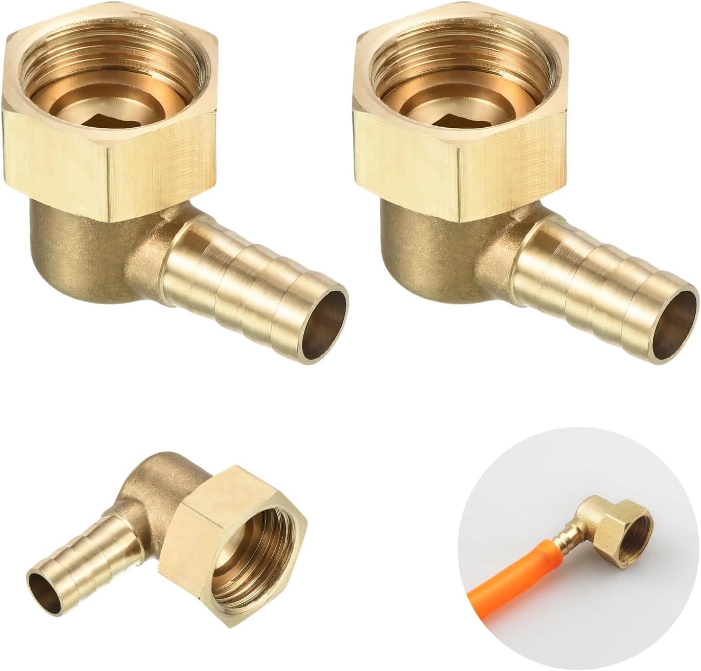 10 mm Barb to G1/2 Female Thread Pipe x 2 Pieces Female Thread, Pack of 2, Robust Hose Connectors for Air, Water, Fuel and Pneumatic Systems, Gold