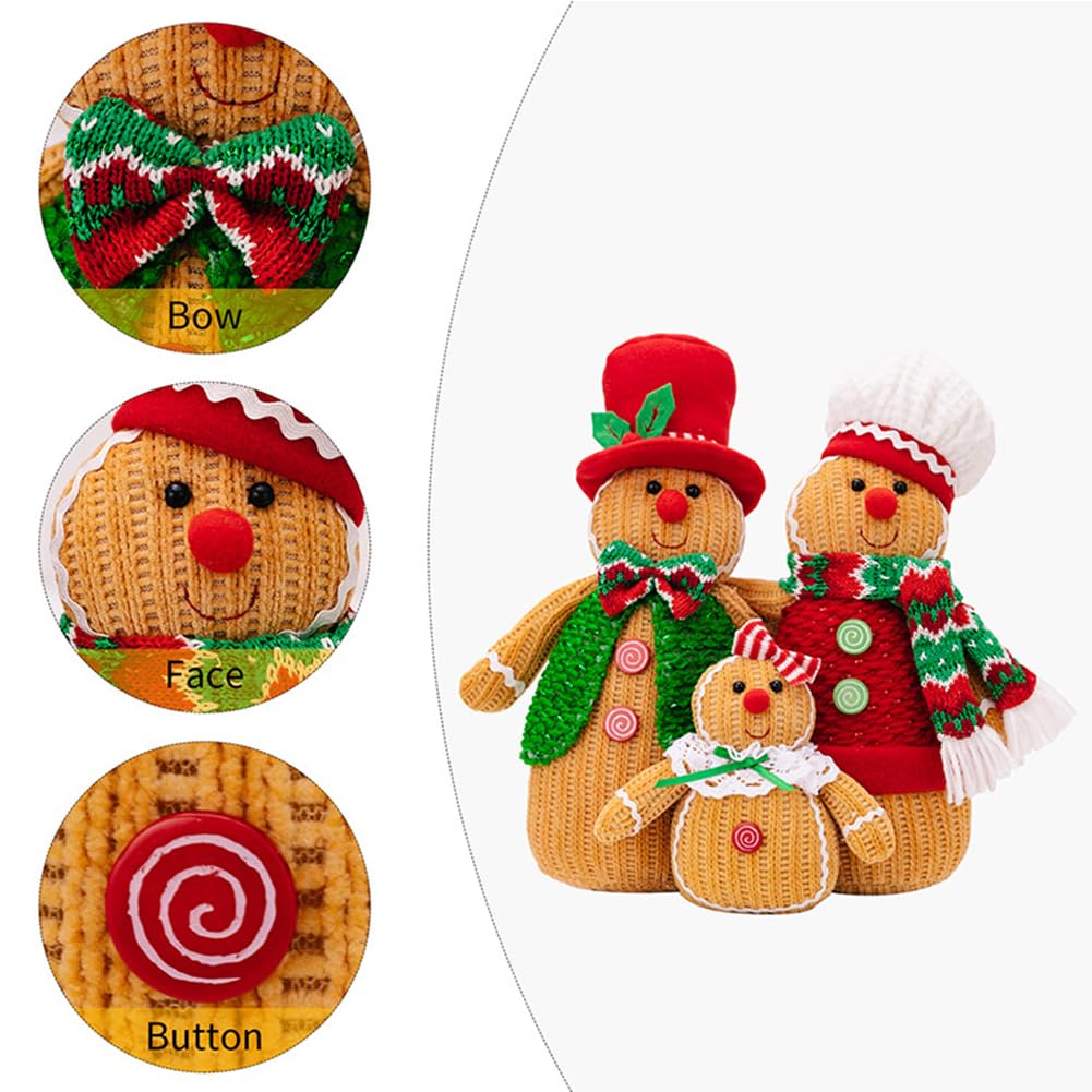 Eforcase 3 figuras navideñas de peluche de hombre de jengibre con sombrero y bufanda, adorno de muñeca de hombre de jengibre, decoración del hogar, ventana de Navidad, bandeja escalonada, decoración