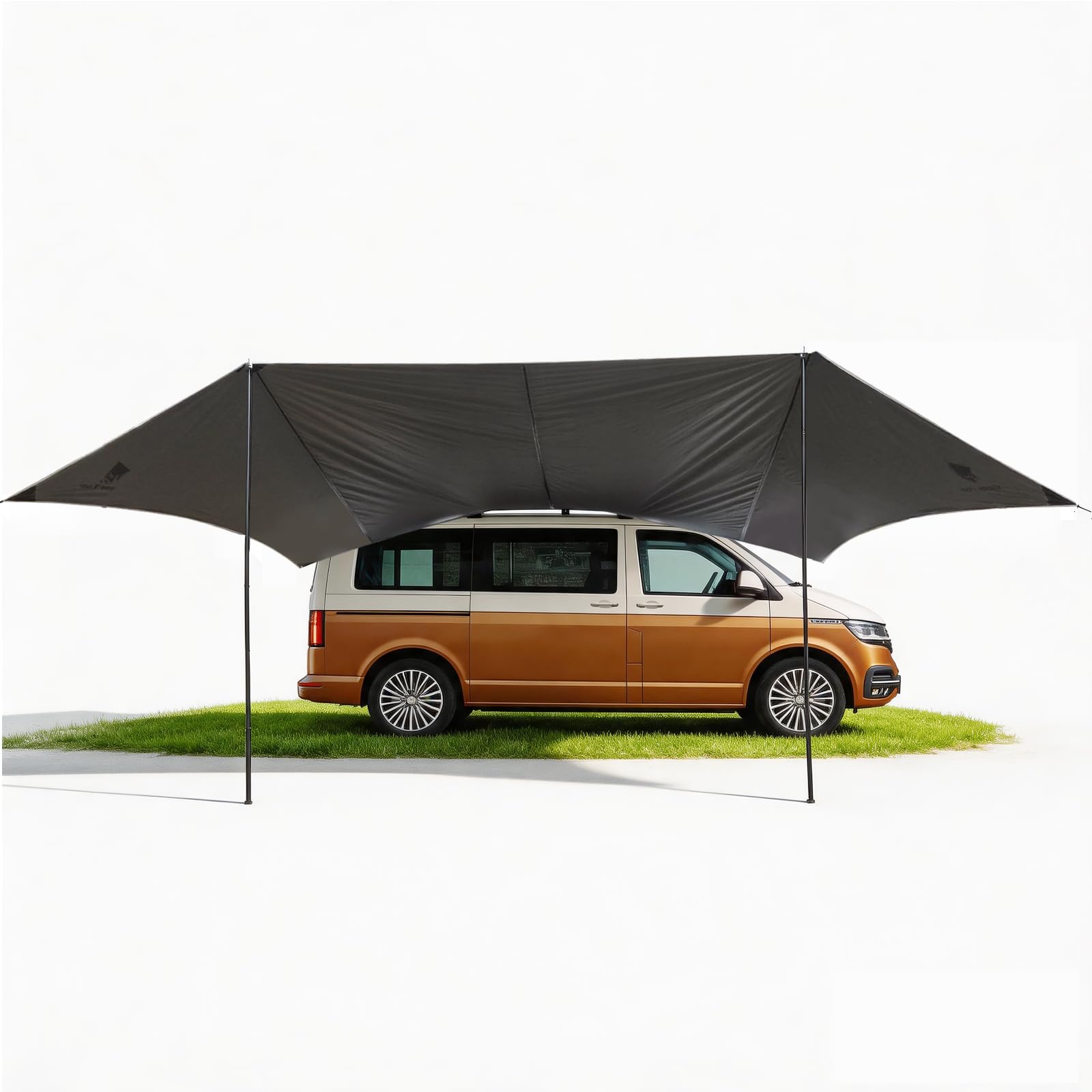 GEERTOP Toldo de 3,5 x 5,8 m, resistente al agua de 3000 mm, con 2 barras, toldo impermeable para coche, camping, SUV, MPV, autocaravana (gris)