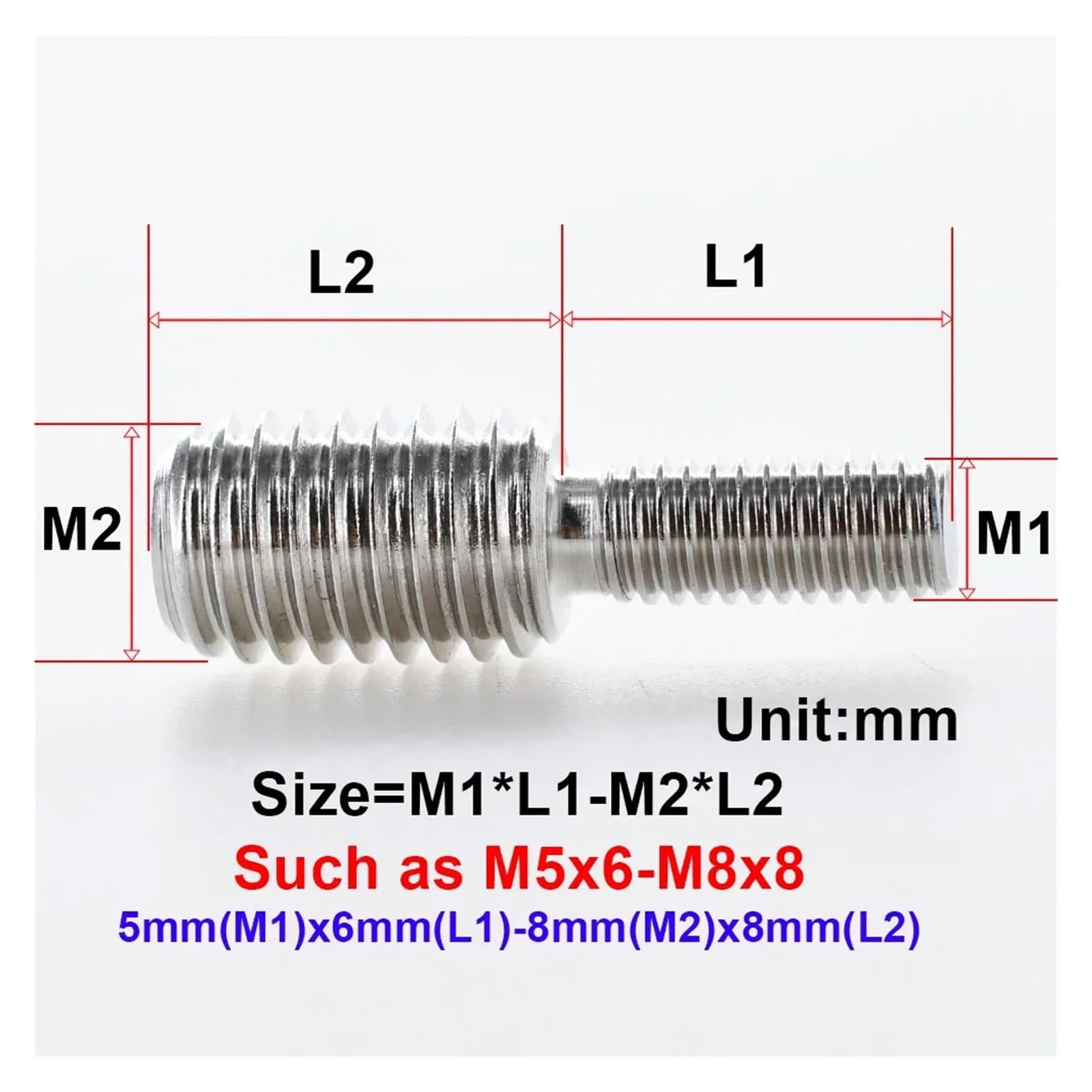 Tornillos de transferencia de doble cabeza, Perno roscado de doble extremo, acero inoxidable 304, paquete 10 tamaños múltiples(M14X25-M16X25)