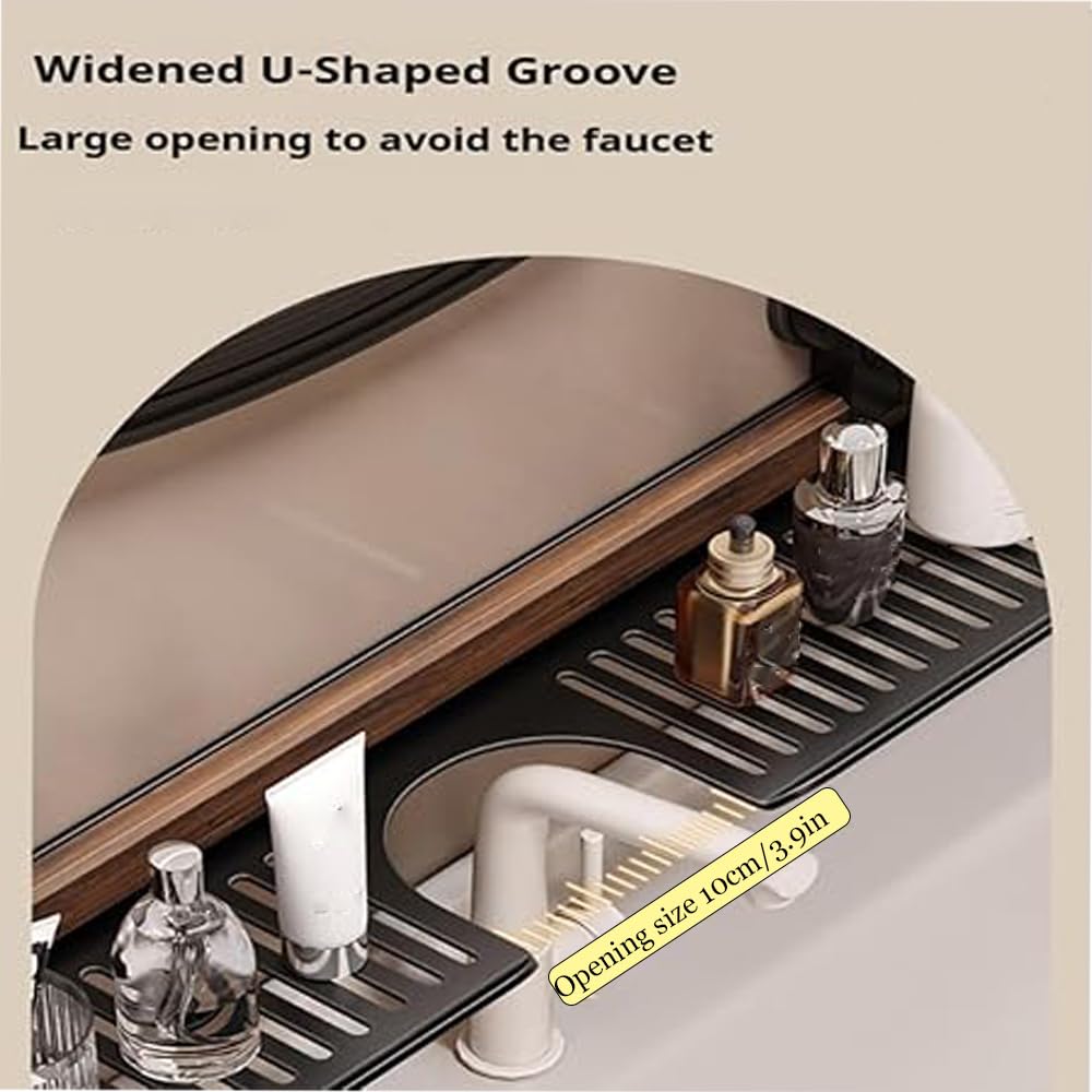 Estante de baño de nogal montado en la pared con ventosa sobre grifo, soporte de cocina, sin taladro, 70 cm, ajustable, 4080 cm, hogar moderno
