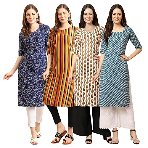 Image of Pinkmint Women's Crepe Digital Print Straight Kurta [Pack of 4]