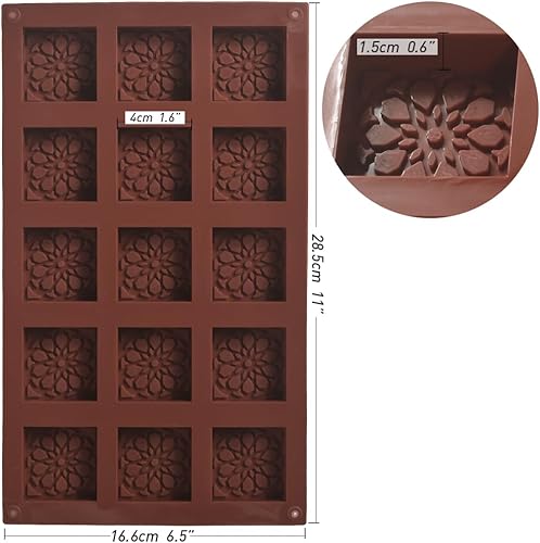 Miniatura 2 de Moldes cuadrados de silicona con 15 cavidades, antiadherentes, de grado alimenticio, flexibles y duraderos para hornear, hacer jabón, dulces,