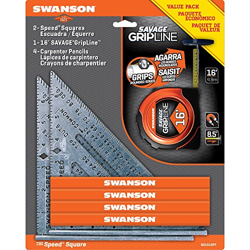 Swanson Tool S0101SPT 2-Speed Square 1-16-Feet Savage Grip Line and 4-Carpenter Pencils Value Pack