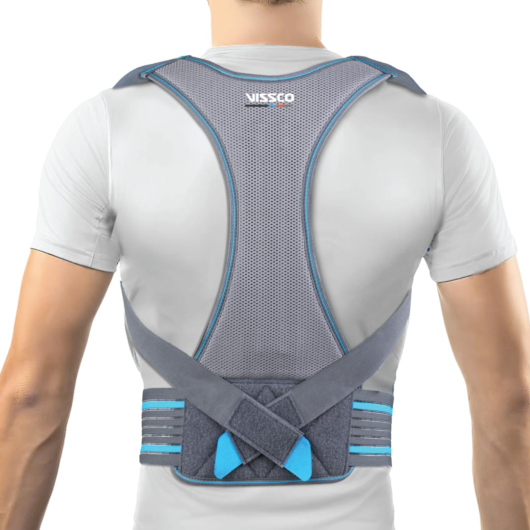 Vissco Posture Aid, Posture Corrector to correct posture and ease pain, Skin Friendly & Breathable Material, Adjustable Strap for Men & Women - Small (Grey)