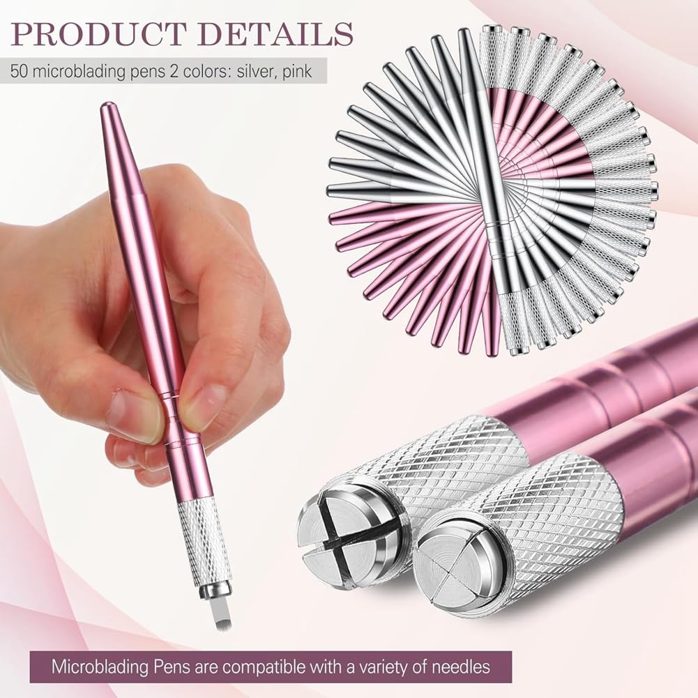 50 Stück Microblading-Stifte, Manuelle Augenbrauenstifte, Microblading-Zubehör, Microblading-Handwerkzeuge Aus Aluminium für Kosmetik, Einfach zu Verwenden A